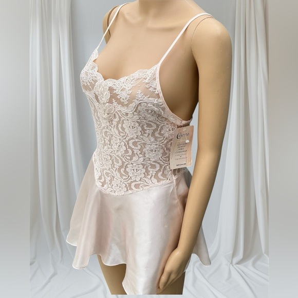 Other - New Vintage Pink Lace Satin Women Babydoll Mini Slip Dress Size Medium NWT
